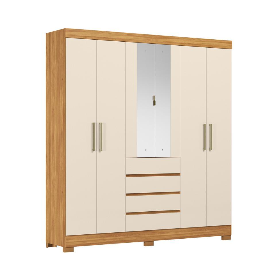 Guarda-Roupa Casal com Espelho Ópera 6 Portas 4 Gavetas Cinamomo e Off White - 8
