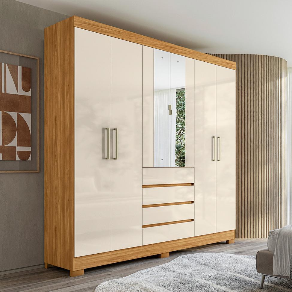 Guarda-Roupa Casal com Espelho Ópera 6 Portas 4 Gavetas Cinamomo e Off White - 9