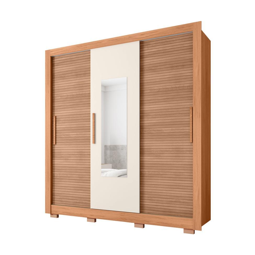 Guarda-Roupa Casal com Espelho Chile 3 Portas 2 Gavetas Freijó e Off White - 1