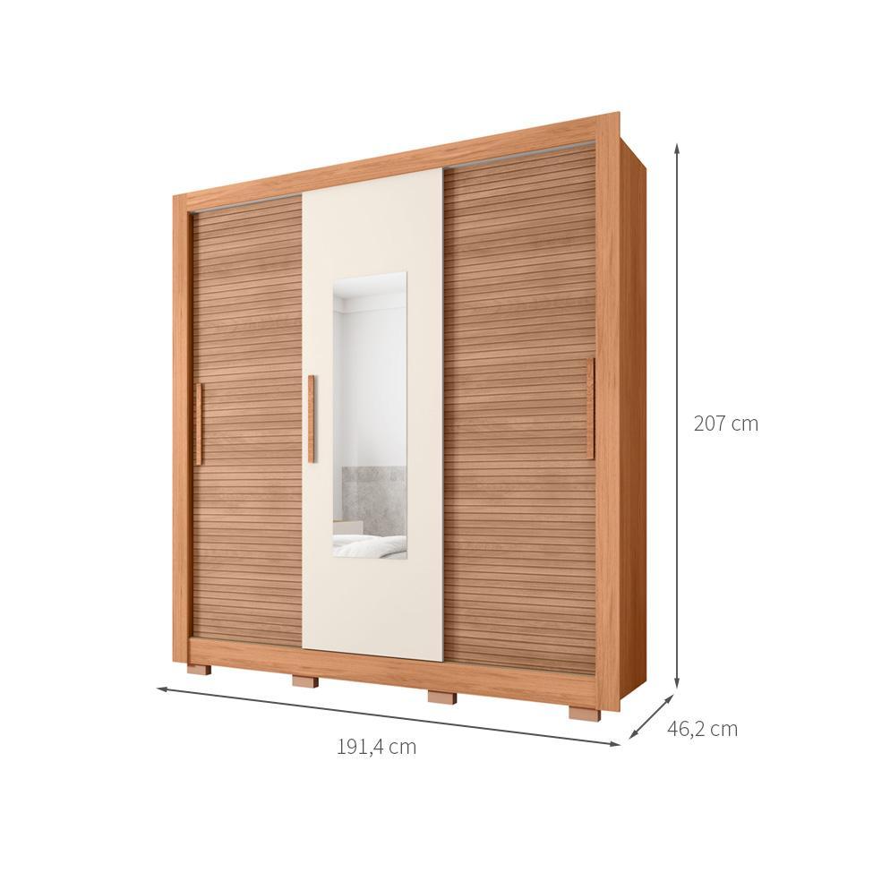 Guarda-Roupa Casal com Espelho Chile 3 Portas 2 Gavetas Freijó e Off White - 3