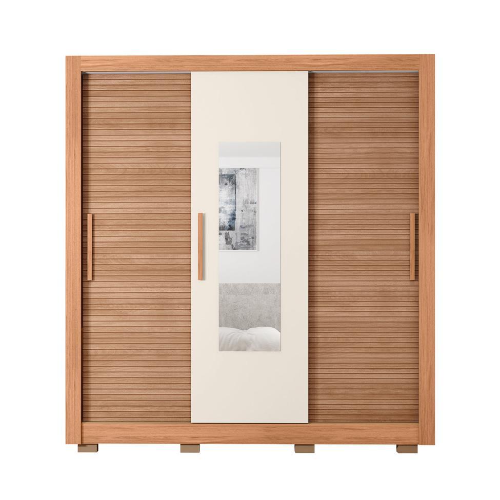 Guarda-Roupa Casal com Espelho Chile 3 Portas 2 Gavetas Freijó e Off White - 5