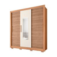 Guarda-Roupa Casal com Espelho Chile 3 Portas 2 Gavetas Freijó e Off White - 1