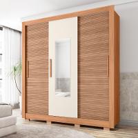 Guarda-Roupa Casal com Espelho Chile 3 Portas 2 Gavetas Freijó e Off White