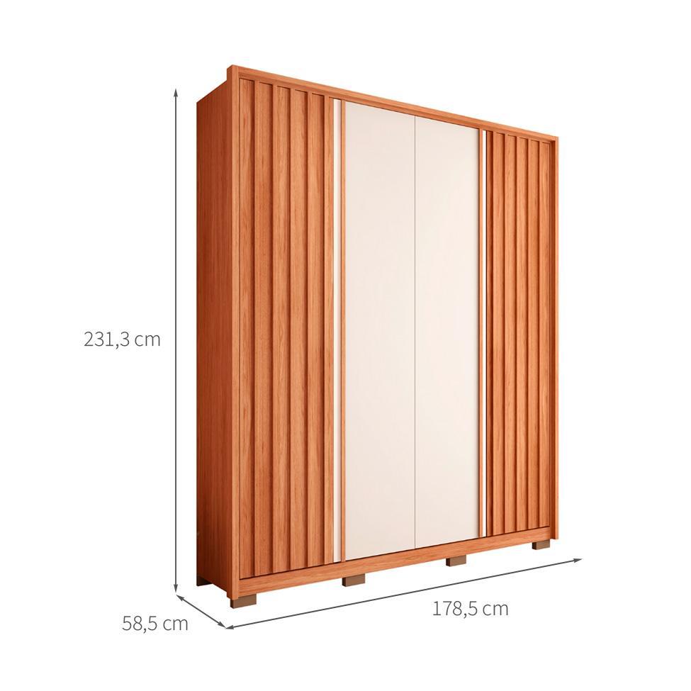 Guarda-Roupa Solteiro New Apollo Ripado 4 Portas 3 Gavetas Freijó e Off White - 3