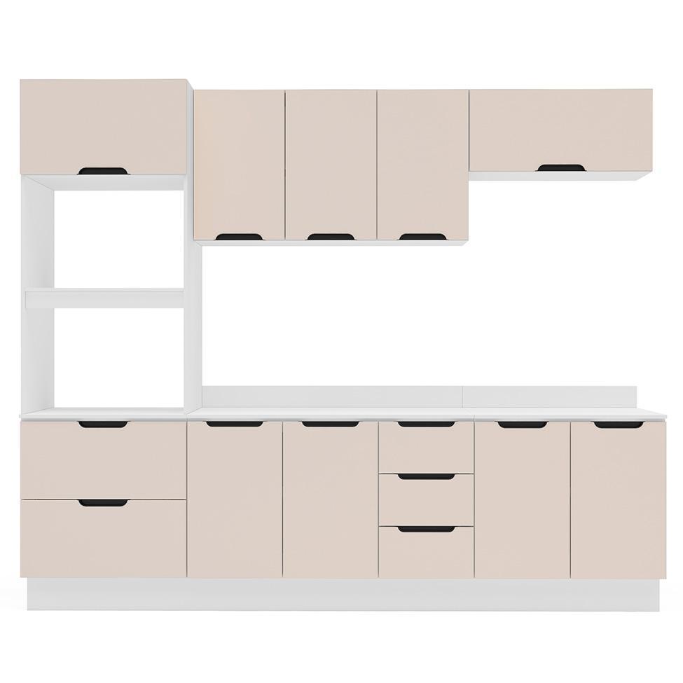 Cozinha Completa com Tampo e Rodapé Meena 10 Portas 4 Gavetas Creme e Branca - 5