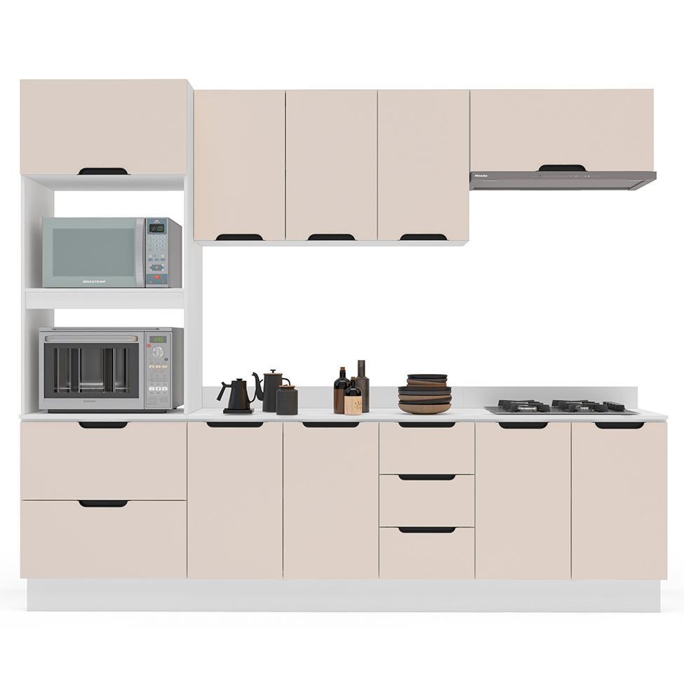 Cozinha Completa com Tampo e Rodapé Meena 10 Portas 4 Gavetas Creme e Branca - 6
