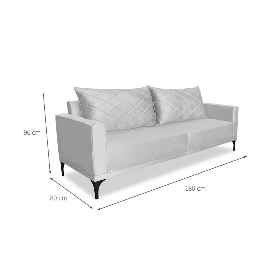 Sofá 3 Lugares Eros Veludo Prata 180 cm - 3
