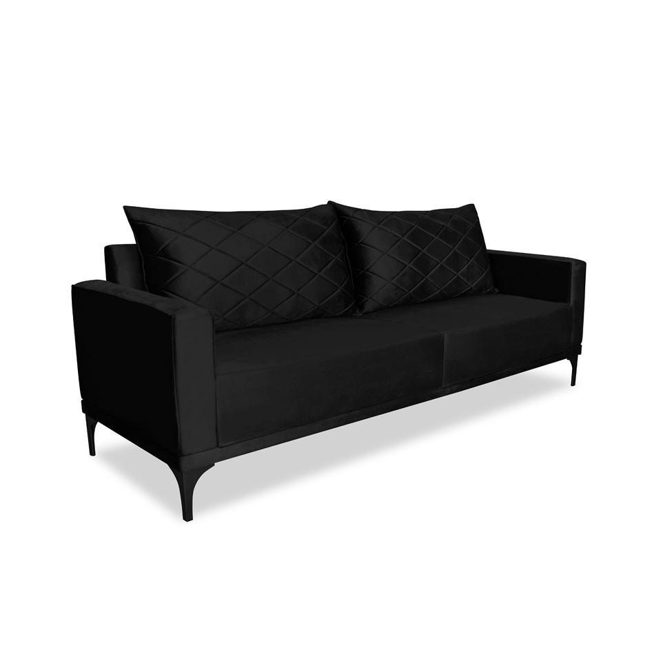 Sofá 3 Lugares Eros Veludo Preto 180 cm - 1