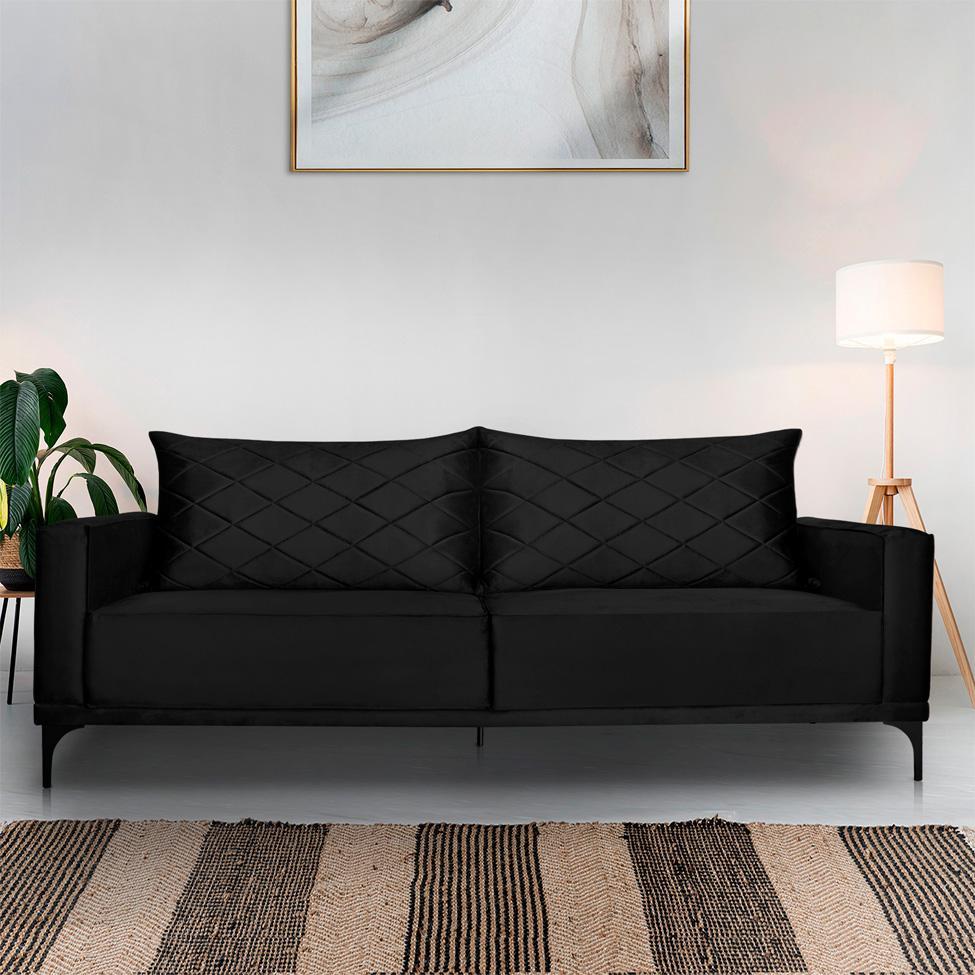 Sofá 3 Lugares Eros Veludo Preto 180 cm - 2