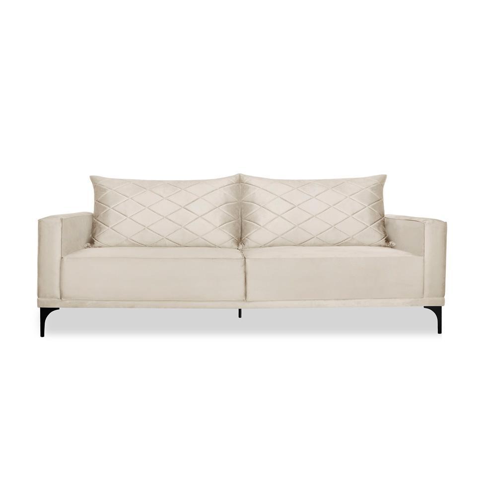 Sofá 3 Lugares Eros Veludo Bege 220 cm - 6