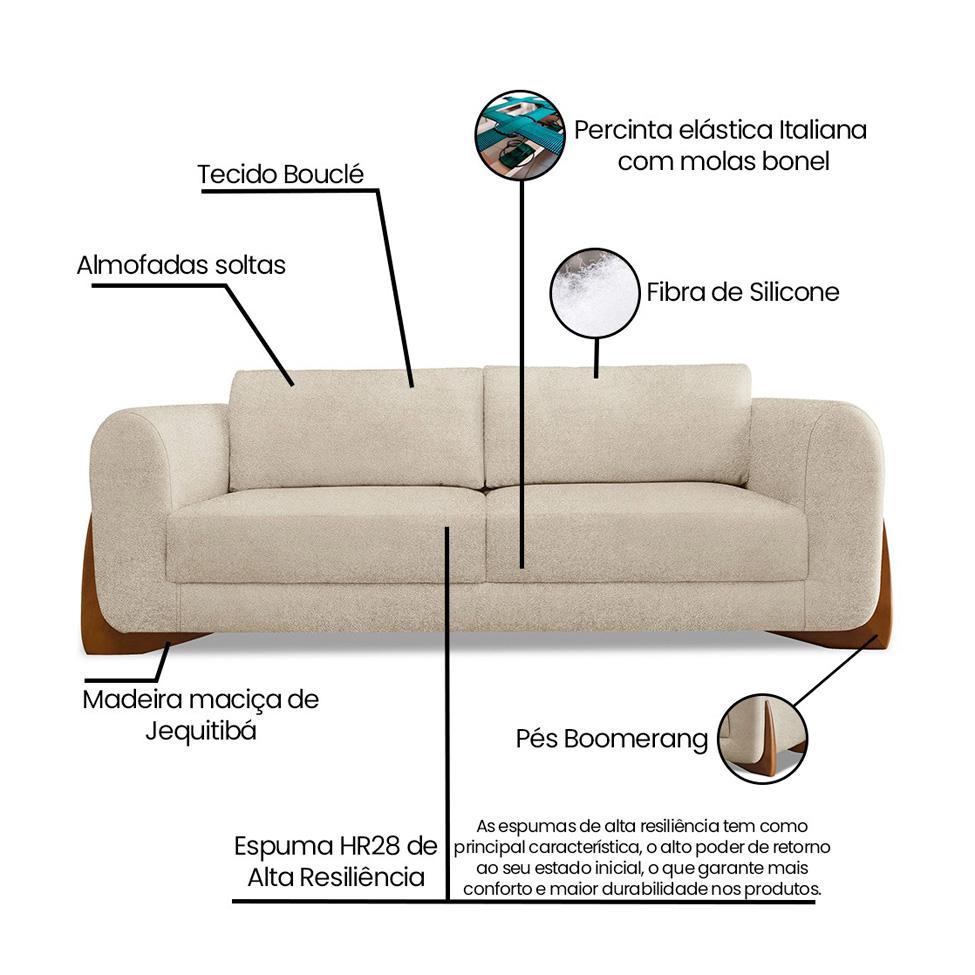 Sofá 2 Lugares Yves Bouclé Bege 160 cm - 9