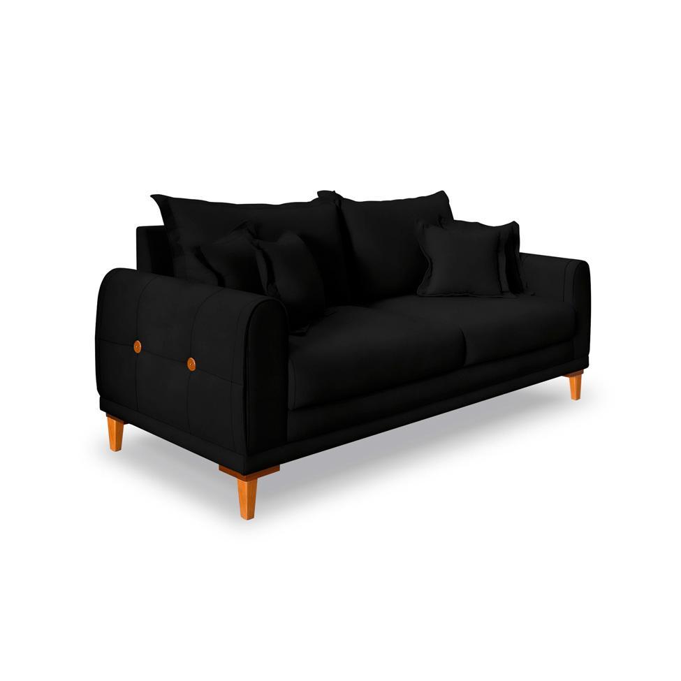 Sofá 2 Lugares Lisboa Veludo Preto 160 cm - 1
