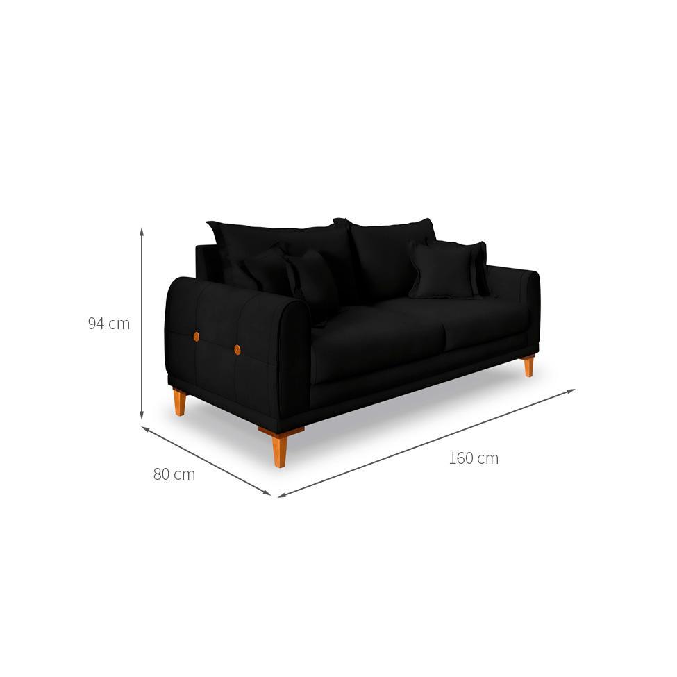 Sofá 2 Lugares Lisboa Veludo Preto 160 cm - 3
