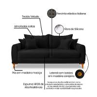 Sofá 2 Lugares Lisboa Veludo Preto 160 cm - 8
