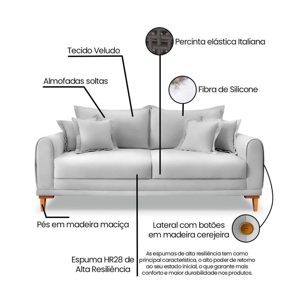 Sofá 2 Lugares Lisboa Veludo Prata 160 cm - 8