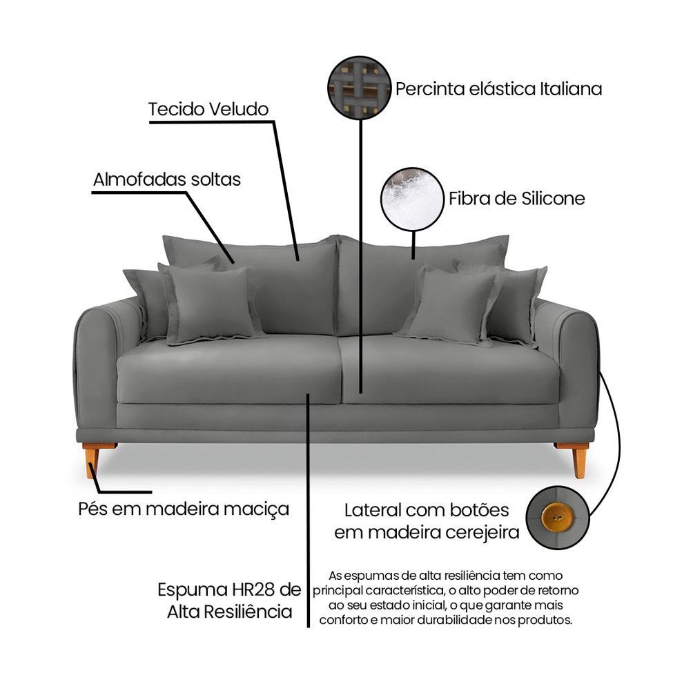 Sofá 2 Lugares Lisboa Veludo Cinza Chumbo 160 cm - 8