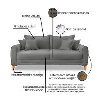 Sofá 2 Lugares Lisboa Veludo Cinza Chumbo 160 cm - 8