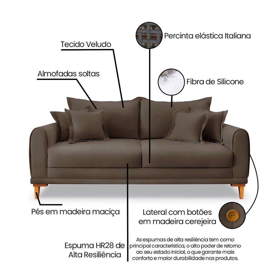 Sofá 2 Lugares Lisboa Veludo Marrom 160 cm - 8