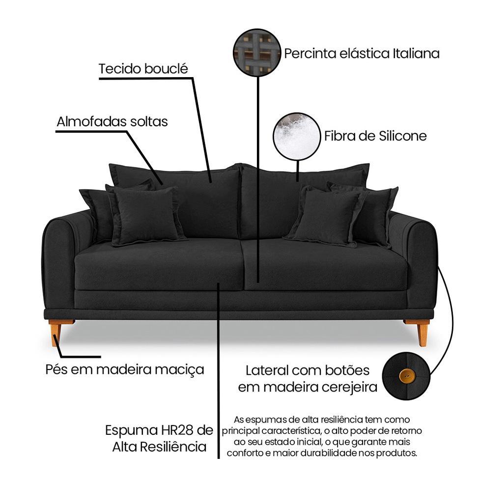 Sofá 2 Lugares Lisboa Bouclé Preto 160 cm - 8
