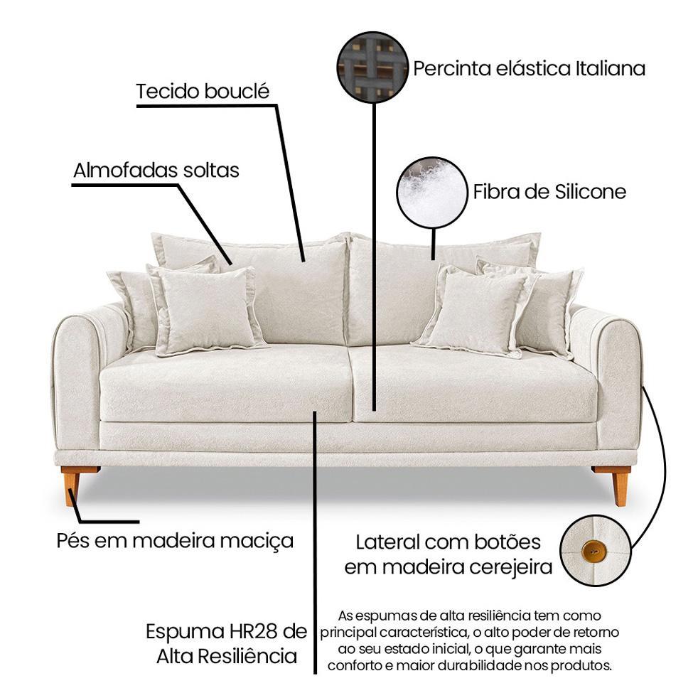 Sofá 2 Lugares Lisboa Bouclé Off White 160 cm - 8