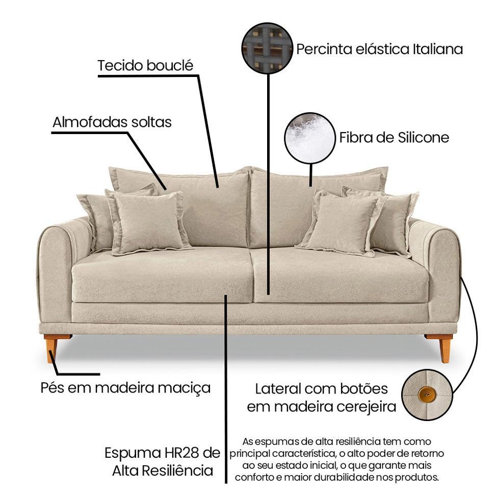 Sofá 2 Lugares Lisboa Bouclé Bege 160 cm - 8