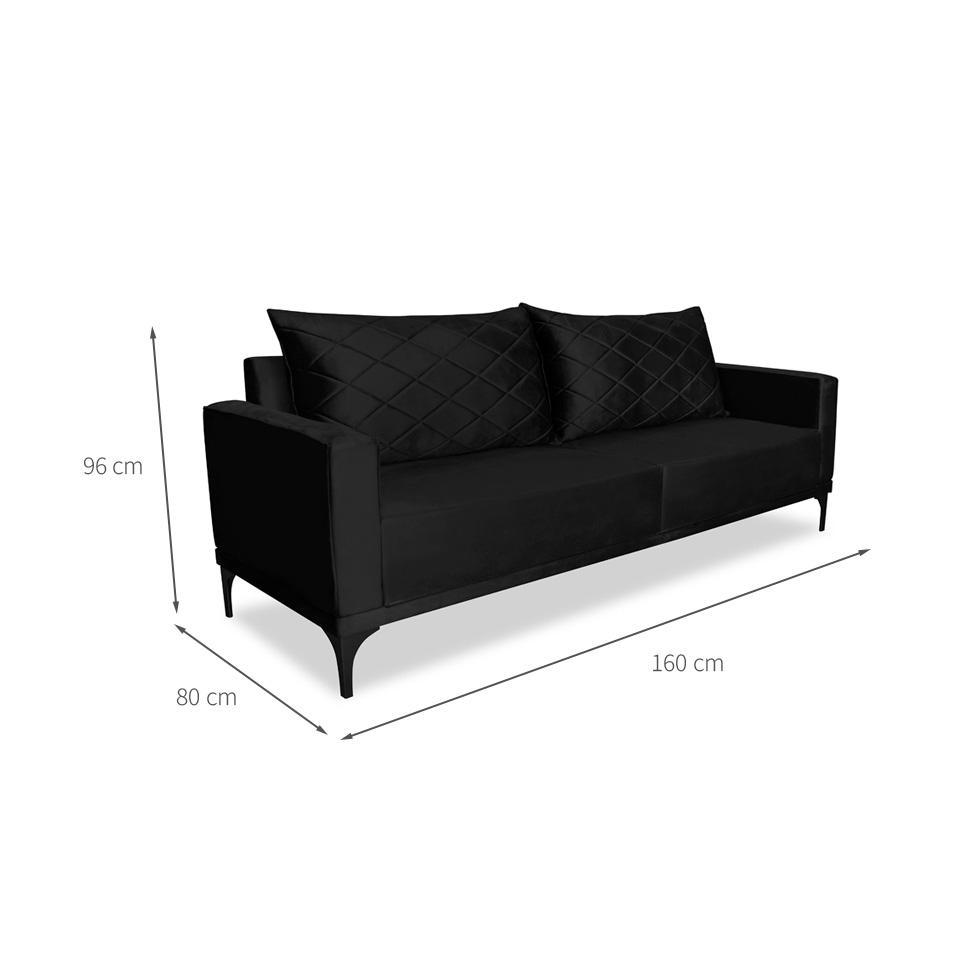 Sofá 2 Lugares Eros Veludo Preto 160 cm - 3