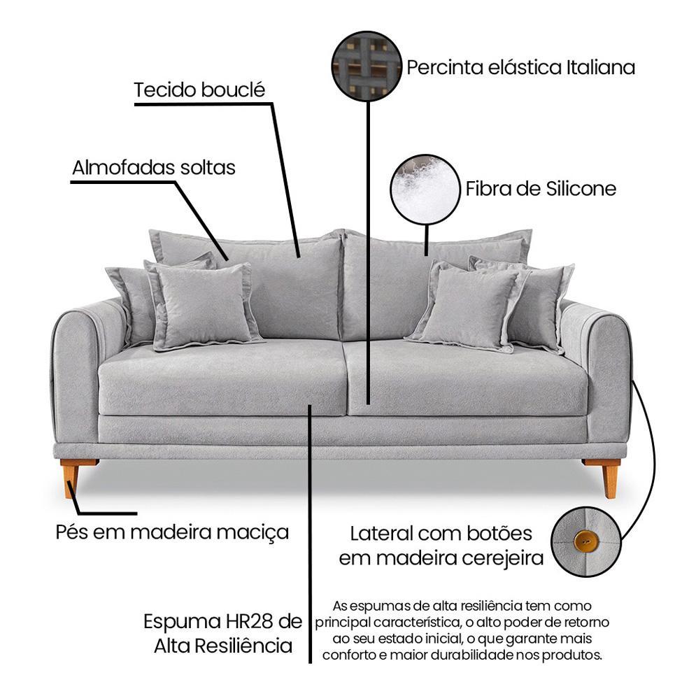 Sofá 2 Lugares Lisboa Bouclé Cinza 160 cm - 8