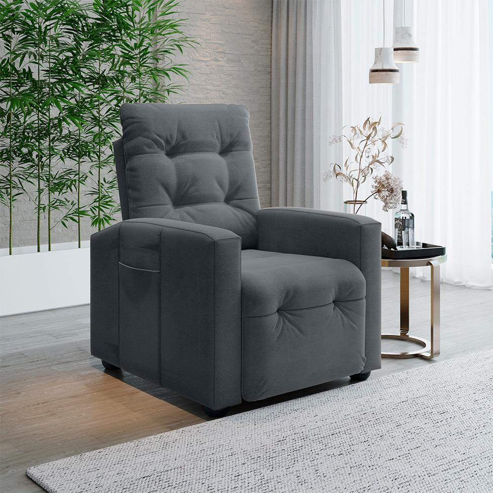 Poltrona Reclinável Elétrica Titano Veludo Cinza - 2