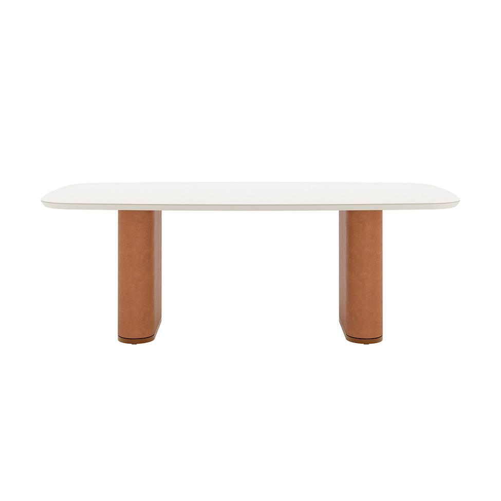 Mesa de Jantar Retangular com Tampo de Vidro Off White Lintz Caramelo e Canela 184 cm - 2