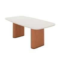 Mesa de Jantar Retangular com Tampo de Vidro Off White Lintz Caramelo e Canela 184 cm - 1