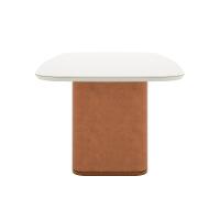 Mesa de Jantar Retangular com Tampo de Vidro Off White Lintz Caramelo e Canela 184 cm