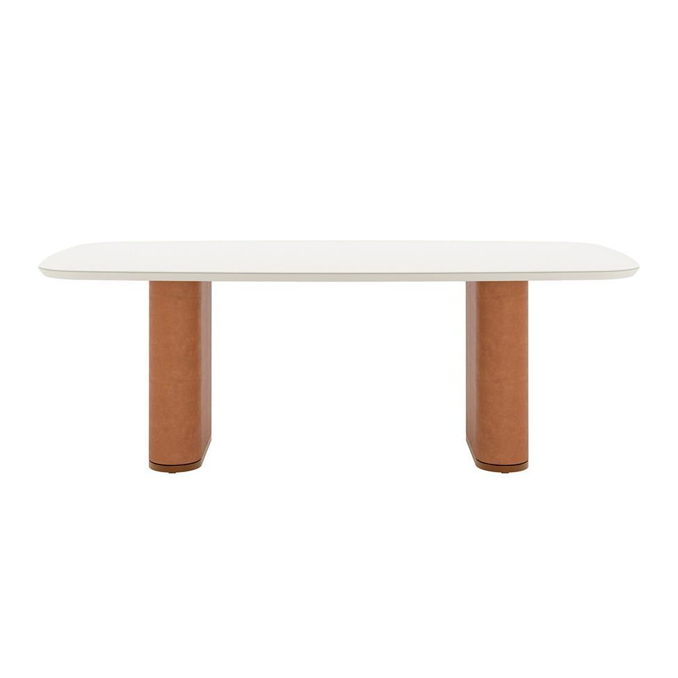 Mesa de Jantar Retangular com Tampo de Vidro Off White Lintz Caramelo e Canela 219 cm - 2