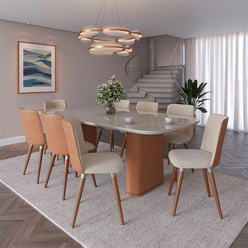 Mesa de Jantar Retangular com Tampo de Vidro Off White Lintz Caramelo e Canela 219 cm - 6