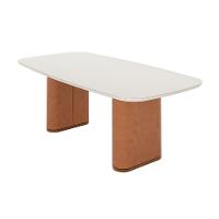 Mesa de Jantar Retangular com Tampo de Vidro Off White Lintz Caramelo e Canela 219 cm - 1