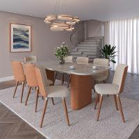 Mesa de Jantar Retangular com Tampo de Vidro Off White Lintz Caramelo e Canela 219 cm - 6