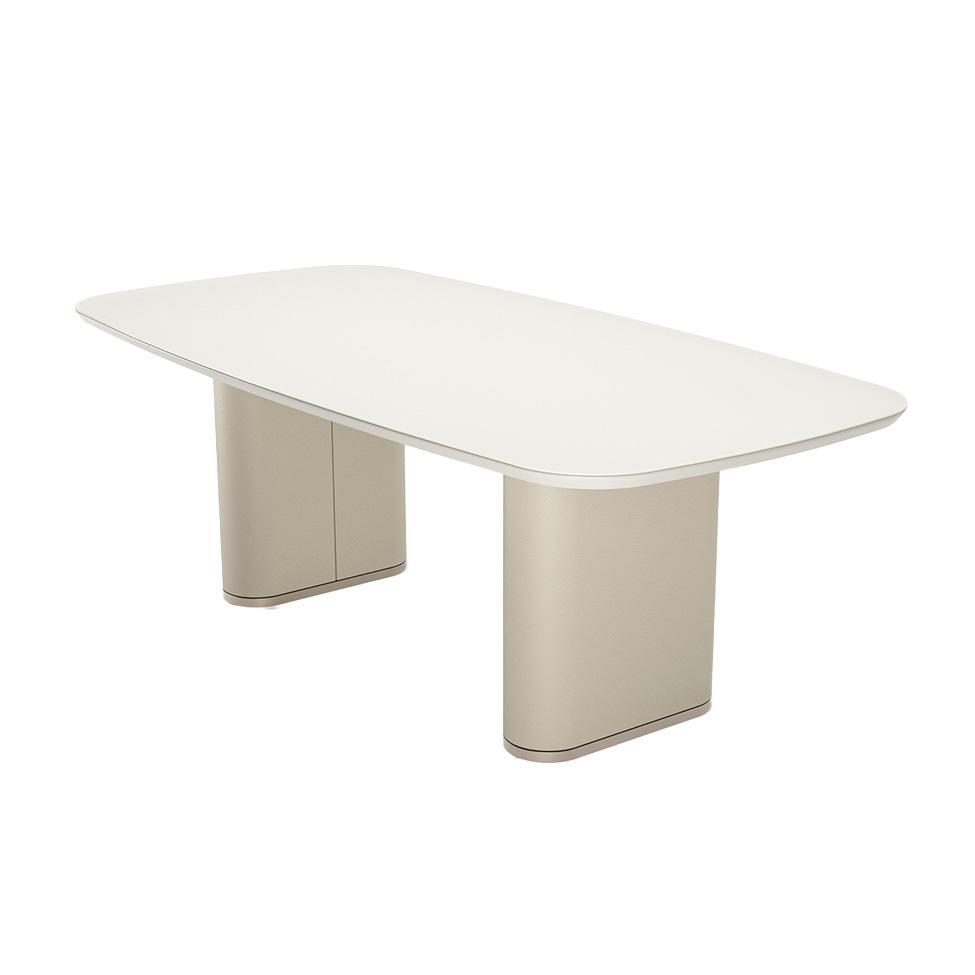 Mesa de Jantar Retangular com Tampo de Vidro Off White Lintz Bege e Champanhe 219 cm - 1