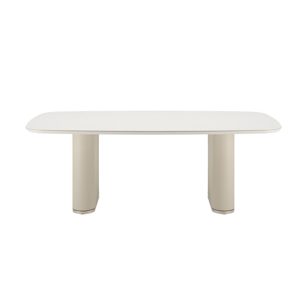 Mesa de Jantar Retangular com Tampo de Vidro Off White Lintz Bege e Champanhe 219 cm - 2
