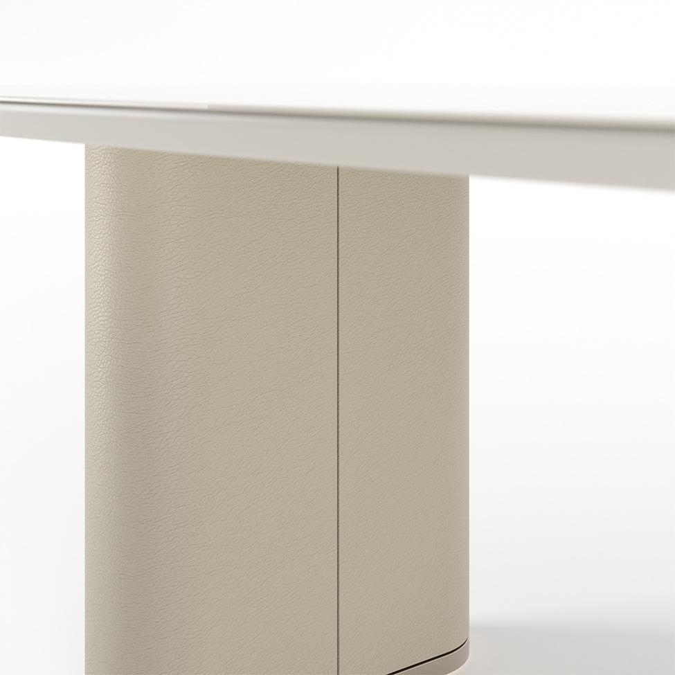 Mesa de Jantar Retangular com Tampo de Vidro Off White Lintz Bege e Champanhe 219 cm - 4