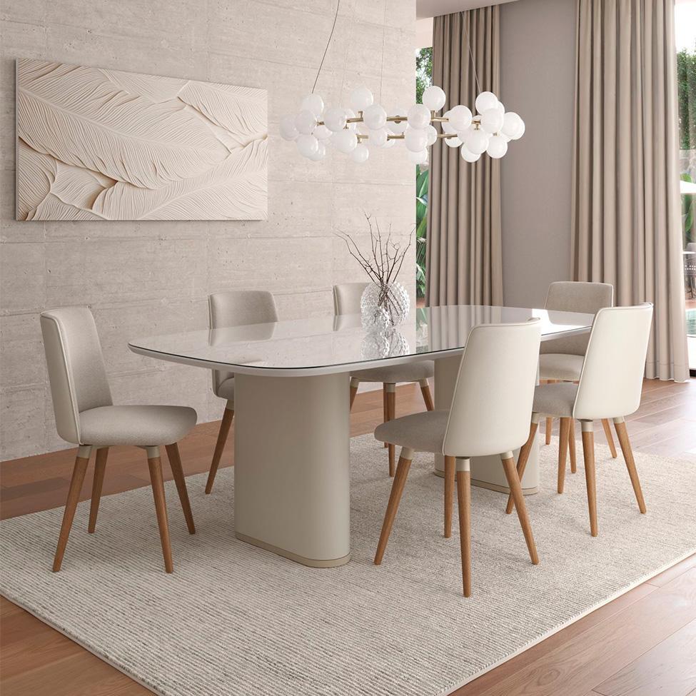 Mesa de Jantar Retangular com Tampo de Vidro Off White Lintz Bege e Champanhe 219 cm - 5