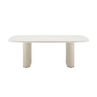 Mesa de Jantar Retangular com Tampo de Vidro Off White Lintz Bege e Champanhe 219 cm - 2