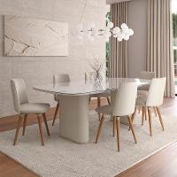 Mesa de Jantar Retangular com Tampo de Vidro Off White Lintz Bege e Champanhe 219 cm - 5