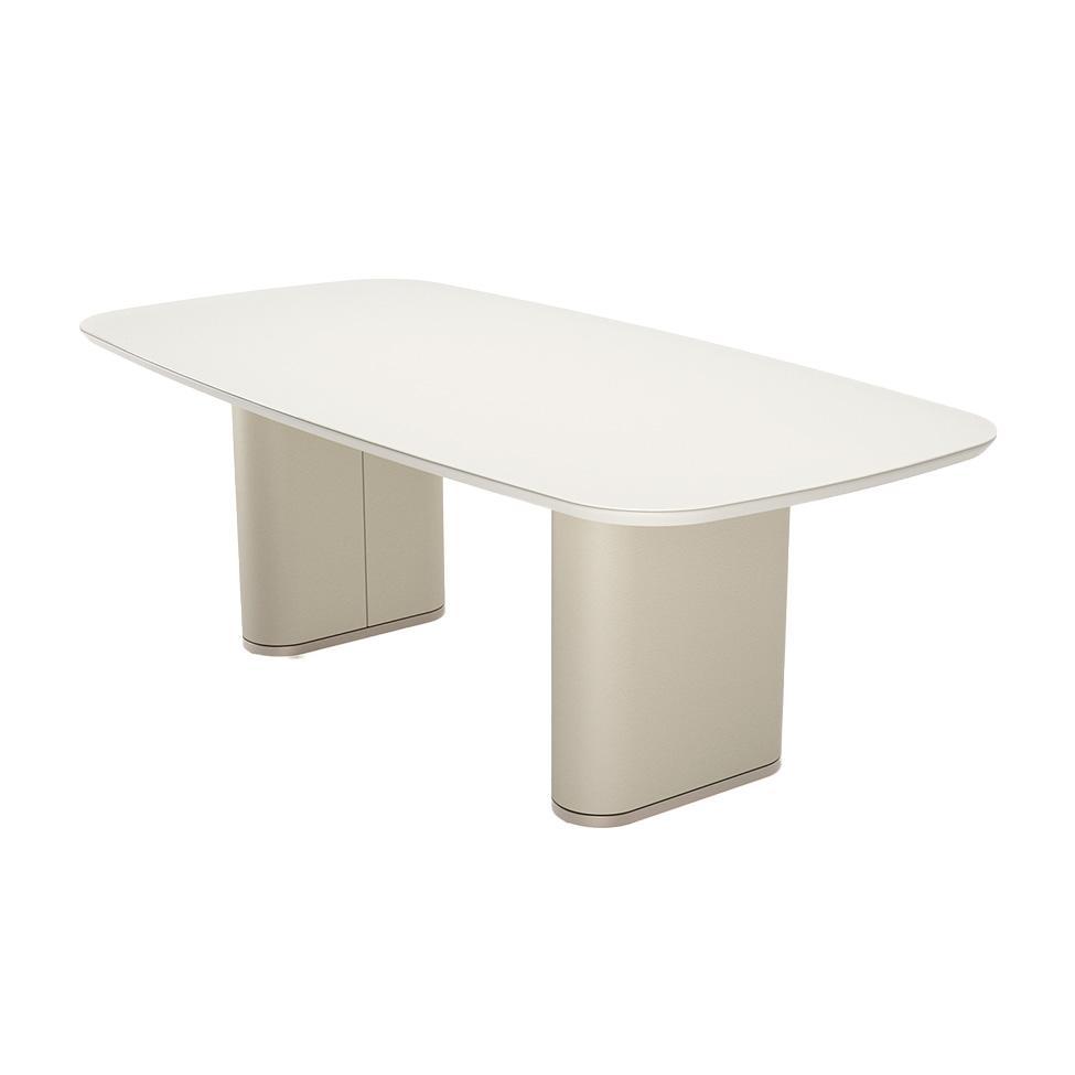 Mesa de Jantar Retangular com Tampo de Vidro Off White Lintz Bege e Champanhe 184 cm - 1