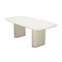 Mesa de Jantar Retangular com Tampo de Vidro Off White Lintz Bege e Champanhe 184 cm - 1