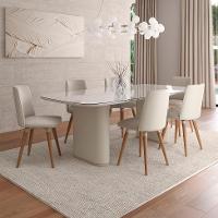 Mesa de Jantar Retangular com Tampo de Vidro Off White Lintz Bege e Champanhe 184 cm - 5