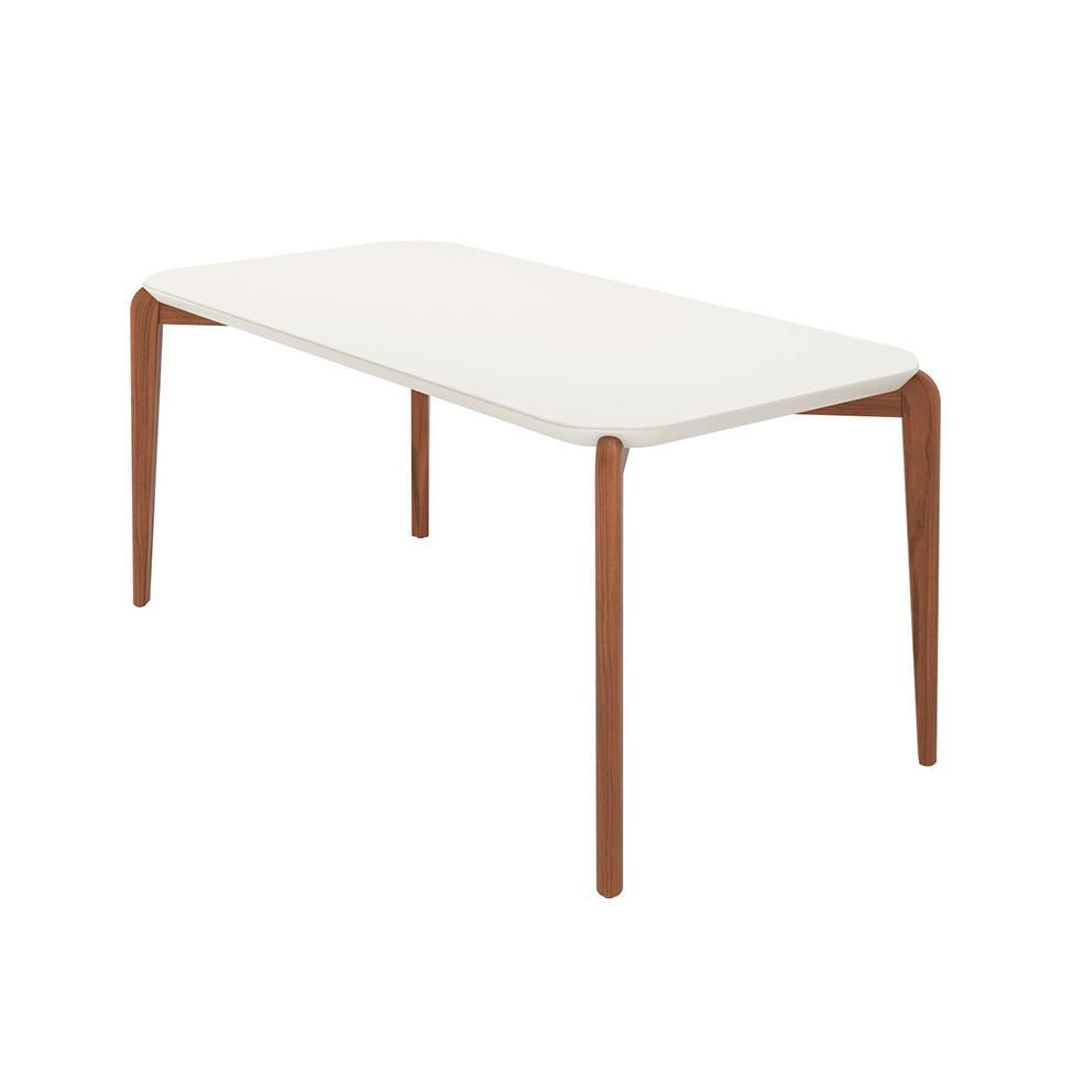 Mesa de Jantar Retangular com Tampo de Vidro Off White Donatella Natural 219 cm - 1