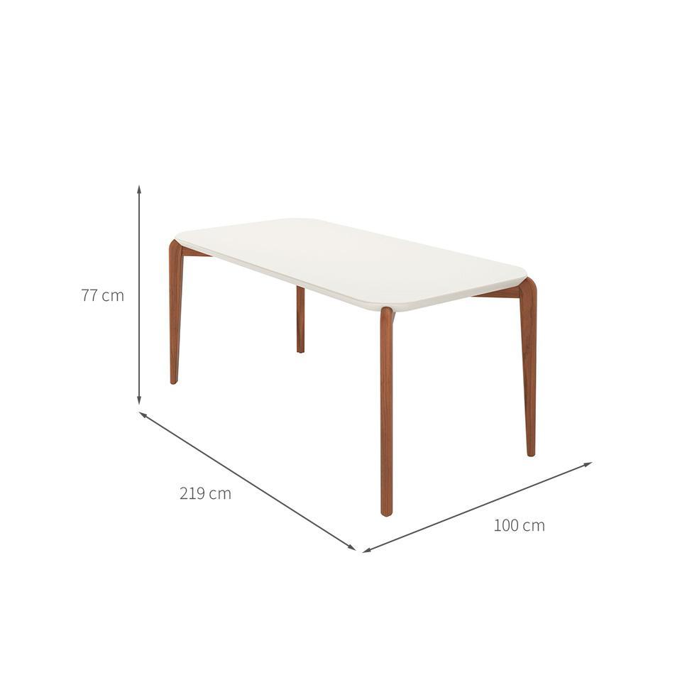 Mesa de Jantar Retangular com Tampo de Vidro Off White Donatella Natural 219 cm - 3