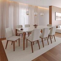 Mesa de Jantar Retangular com Tampo de Vidro Off White Donatella Natural 219 cm - 5