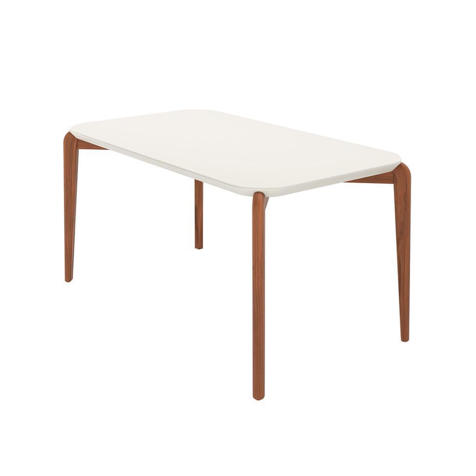 Mesa de Jantar Retangular com Tampo de Vidro Off White Donatella Natural 160 cm - 1
