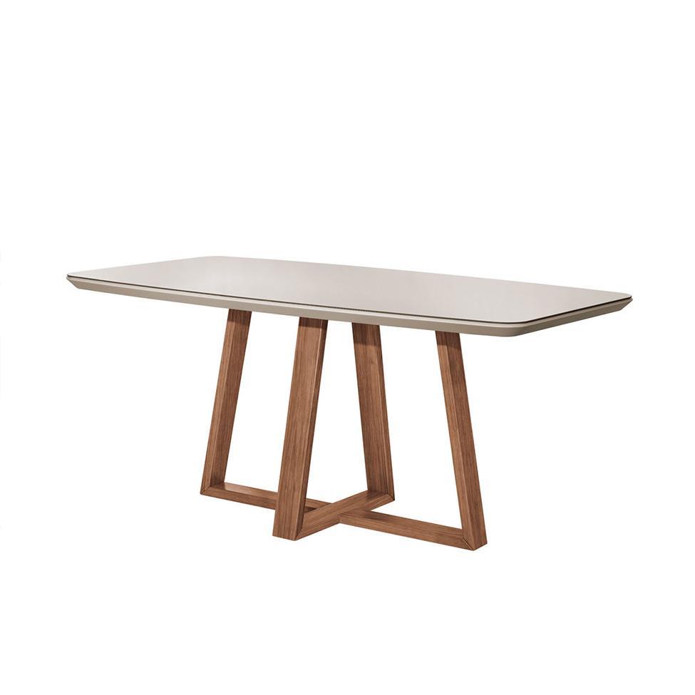 Mesa de Jantar Retangular com Tampo de Vidro Off White Bennett Natural 180 cm - 1