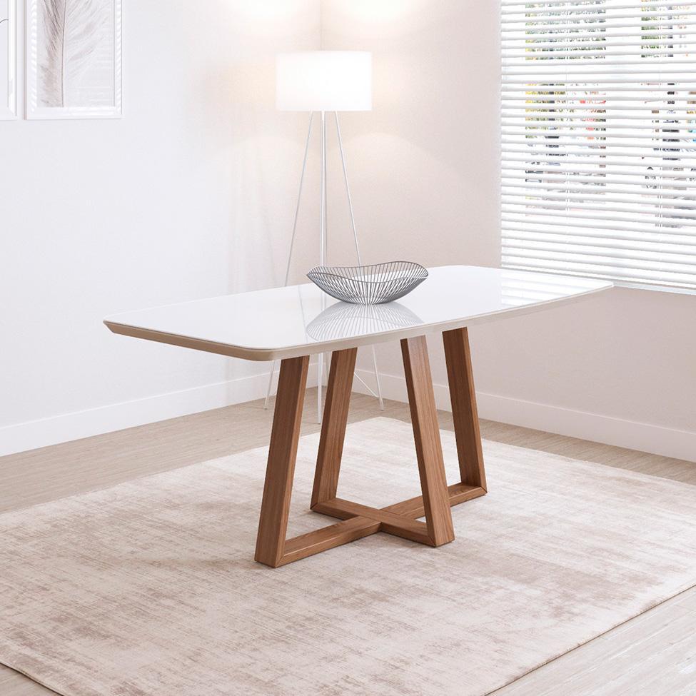 Mesa de Jantar Retangular com Tampo de Vidro Off White Bennett Natural 180 cm - 2